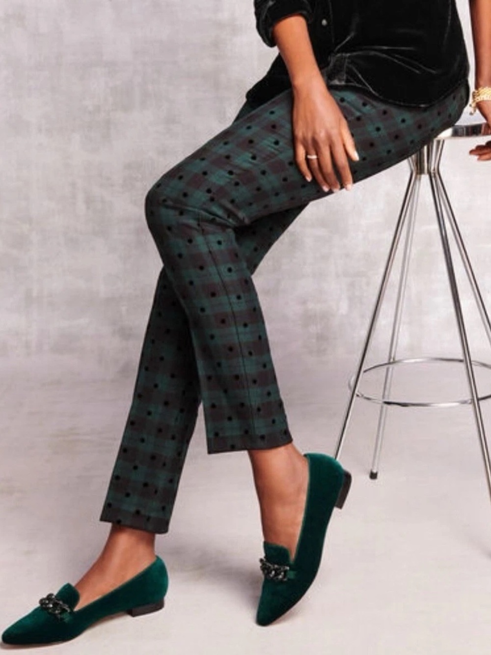 NWT Talbots black watch Plaid polka dot slim ankle holiday wool blend pant 12